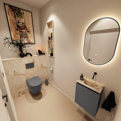 MONDIAZ TURE-DLUX 40cm toiletmeubel Dark Grey. EDEN wastafel Frappe positie rechts. Zonder kraangat.