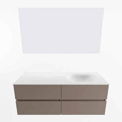 Mondiaz VICA ensemble de meuble de salle de bain - 130cm - meuble sous-vasque fumée - 4 tiroirs - lavabo lune droite - 1 trou de robinet - couleur talc - miroir LED - version XL 60cm de haut