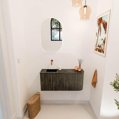 Mondiaz JOYA-DLUX 91.6cm toiletmeubel - ronding rechts kleur Shadow - Wastafel FAYE positie Links Zonder kraangat kleur Lava.