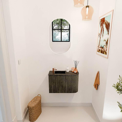 Mondiaz JOYA-DLUX 61.6cm toiletmeubel - ronding rechts kleur Shadow - Wastafel FAYE positie Links 1 kraangat kleur Lava.