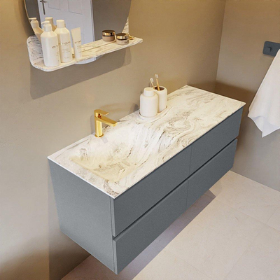 MONDIAZ VICA-DLUX Ensemble meuble de salle de bains - 120cm - meuble bas plata - 4 tiroirs - lavabo encastré cloud à gauche - 1 trou de robinet - version haute 60cm - glace