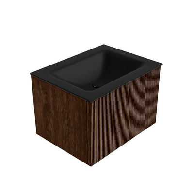 MONDIAZ KURVE 60cm badmeubel kleur Walnut met 1 lade. Wastafel CLOUD midden 1 kraangat Urban.