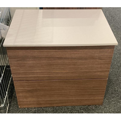 INK Onderkast 2L decor softclose tbv greep (greep niet inbegrepen) - Warm walnoot - incl topblad mat cotton beige -OUTLET UDEN