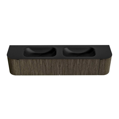 Mondiaz KURVE Badkamermeubelset - 200x46x40cm - 2 lade - 2 deuren - wastafel solid surface - dubbel - 2 kraangaten - Shadow