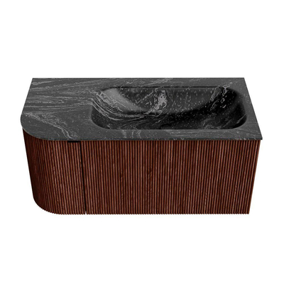 Mondiaz KURVE-DLUX Badkamermeubelset - 95x46x40cm - 1 lade - 1 deur - wastafel solid surface - rechts - zonder kraangat - Ruby