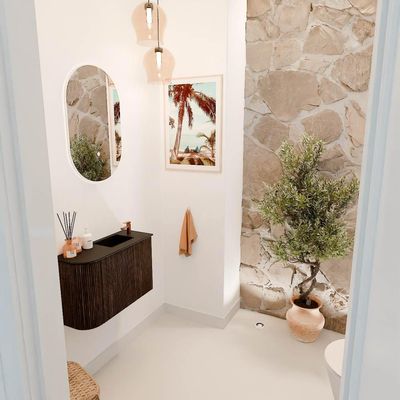 Mondiaz JOYA 61.6cm toiletmeubel - ronding links kleur Walnut - Wastafel FAYE positie Rechts 1 kraangat kleur Urban.