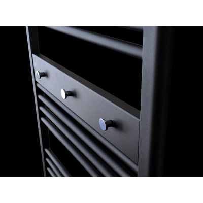 Sanicare Panneau porte-serviettes - 51,7x9,2x2,7cm - pour radiateur - 3 boutons porte-serviettes chromés - noir mat