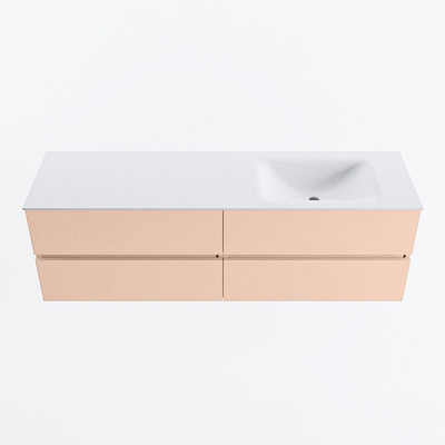 MONDIAZ Vica Ensemble meuble de salle de bains - 160cm - meuble bas rosee - 4 tiroirs - lavabo cloud à droite - 1 trou de robinet - version haute 60cm - talc