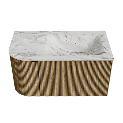 Mondiaz KURVE-DLUX Badkamermeubelset - 85x46x40cm - 1 lade - 1 deur - wastafel solid surface - rechts - zonder kraangat - Dusk