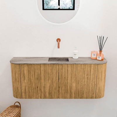 Mondiaz JOYA-DLUX 103.2cm toiletmeubel - ronding links en rechts kleur Oak - Wastafel FAYE positie Midden Zonder kraangat kleur Oza.