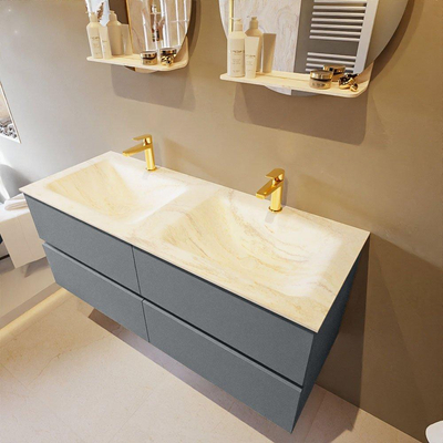 Mondiaz VICA-DLUX ensemble de meuble de salle de bain - 120cm - meuble sous-vasque plata - 4 tiroirs - lavabo encastré cloud double - 2 trous de robinet - miroir modèle spot - version XL 60cm de haut - ostra