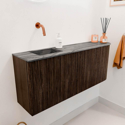 Mondiaz JOYA-DLUX Meuble de salle de bains - 101,6 cm - arrondi droit couleur Walnut - Vasque FAYE position Gauche Sans trou de robinet couleur Sombra