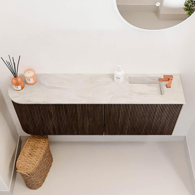 Mondiaz JOYA-DLUX 111.6cm toiletmeubel - ronding links kleur Walnut - Wastafel FAYE positie Rechts 1 kraangat kleur Ostra.