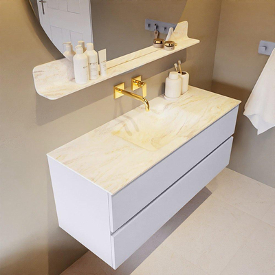 Mondiaz VICA-DLUX ensemble de meuble de salle de bain - 120cm - meuble sous-vasque cale - 2 tiroirs - lavabo encastrée cloud milieu - sans trous de robinet - version haute de 60cm - ostra