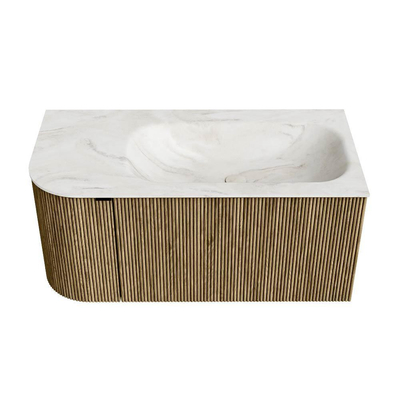 Mondiaz KURVE-DLUX Badkamermeubelset - 95x46x40cm - 1 lade - 1 deur - wastafel solid surface - rechts - zonder kraangat - Dusk