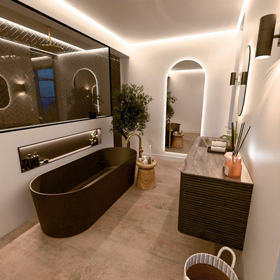Mondiaz CIRO-DLUX Ensemble de meubles de salle de bains - 140x45x50cm - Plan vasque solid surface Oza - 1 lavabo à gauche - 1 trou de robinetterie - 4 tiroirs - Shadow