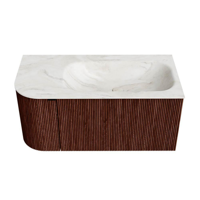Mondiaz KURVE-DLUX Badkamermeubelset - 95x46x40cm - 1 lade - 1 deur - wastafel solid surface - rechts - zonder kraangat - Ruby