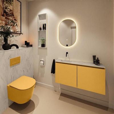 MONDIAZ TURE-DLUX meuble WC 100 cm Ocher. EDEN lavabo Opalo position gauche. Sans trou de robinet.