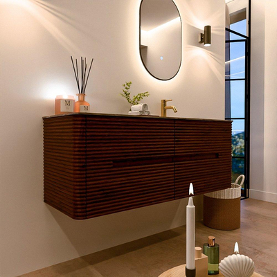 Mondiaz CIRO-DLUX Badkamermeubelset - 130x45x50cm - Solid surface wastafel Sombra - 1 wasbak Rechts - 1 kraangat - 4 lades - Ruby