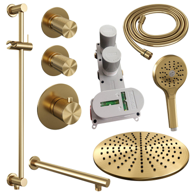 BRAUER Gold Carving ensemble de douche pluie encastré – douche de tête Ø 30 cm – bras mural droit 40 cm – douchette ronde – barre de douche 70 cm