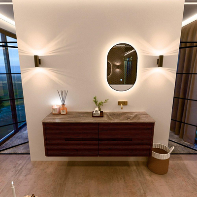 Mondiaz CIRO-DLUX Ensemble de meubles de salle de bains - 150x45x50cm - Plan vasque Solid surface Oza - 1 lavabo à droite - sans trous de robinet - 4 tiroirs - Ruby