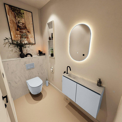 MONDIAZ TURE-DLUX Meuble toilette - 80cm - Clay - EDEN - vasque Opalo - position gauche - 1 trou de robinet