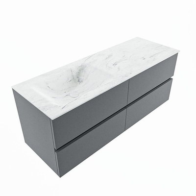 Mondiaz VICA-DLUX ensemble de meuble de salle de bain - 130cm - meuble sous-vasque plata - 4 tiroirs - lavabo encastré cloud gauche - 1 trou de robinet - version haute de 60cm - opalo