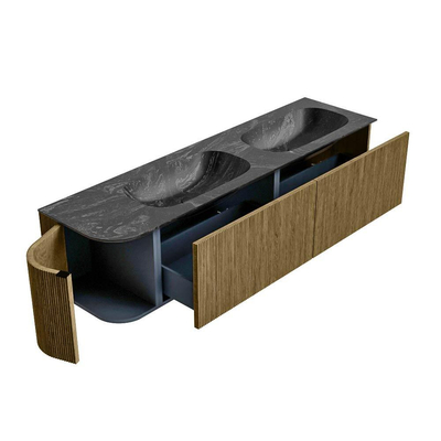 Mondiaz KURVE-DLUX Badkamermeubelset - 175x46x40cm - 2 lade - 1 deur - wastafel solid surface - dubbel / rechts - 2 kraangaten - Dusk