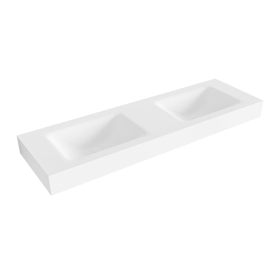 Mondiaz CLOUD Vrijhangende wastafel - 150cm - 2 wasbakken - rand 12cm - solid surface Talc