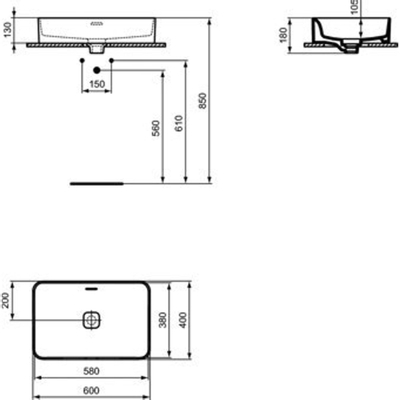 Ideal standard Strada ii dosseret vitré sans trou pour robinet avec trop-plein 60x40cm blanc