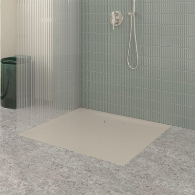 Villeroy & Boch Ecora douchebak - 100x90x3.5cm - afvoer lange zijde - almond (beige)