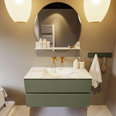 Mondiaz VICA-DLUX Ensemble de meuble de salle de bain - 100cm - meuble sous-vasque armée - 2 tiroirs - lavabo encastrée nuage milieu - sans trous de robinet - version haute de 60cm - glace