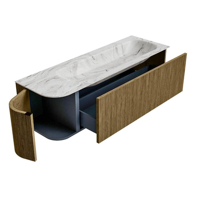 Mondiaz KURVE-DLUX Badkamermeubelset - 145x46x40cm - 1 lade - 1 deur - wastafel solid surface - rechts - 1 kraangat - Dusk