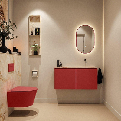 MONDIAZ TURE-DLUX Meuble toilette - 100cm - Fire - EDEN - vasque Frappe - position droite - sans trou de robinet