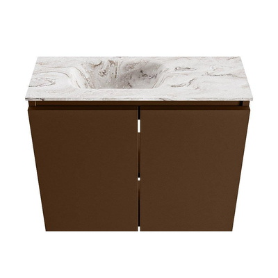 MONDIAZ TURE-DLUX 60cm toiletmeubel Rust. EDEN wastafel Glace positie links. Zonder kraangat.