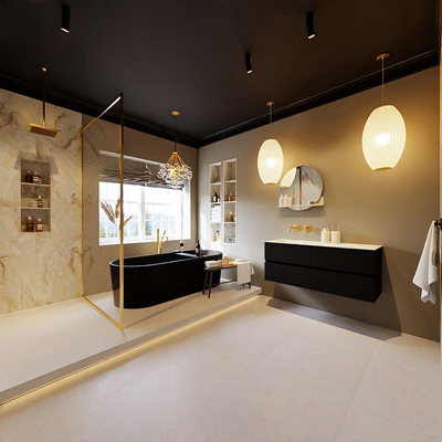 MONDIAZ VICA-DLUX Ensemble meuble de salle de bains - 120cm - meuble bas Urban - 4 tiroirs - lavabo encastré Cloud gauche - sans trous de robinet - version haute 60cm - Frappe
