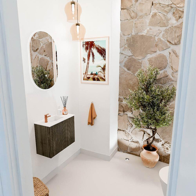 Mondiaz JOYA 50cm toiletmeubel - kleur Shadow - Wastafel FAYE positie Links 1 kraangat kleur Talc.