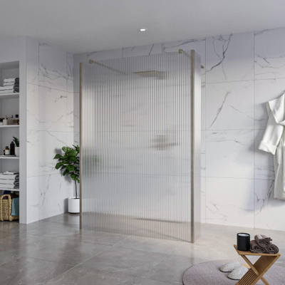 Fortifura Galeria Vrijstaande Inloopdouche - 140x200cm - helder geribbeld - antikalk - 8mm veiligheidsglas - 2 zijwanden 40cm - wandsteunen en hoekprofielen - PVD - geborsteld gunmetal (antraciet)