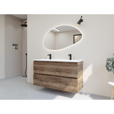 HR badmeubelen Infinity XXL 3D Ensemble de meuble de salle de bains - 120 cm - 2 lavabos en céramique fins blanc mat - 2 trous de robinet - 2 tiroirs - charleston