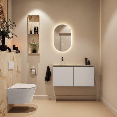 MONDIAZ TURE-DLUX Meuble toilette - 100cm - Linen - EDEN - vasque Frappe - position gauche - sans trou de robinet