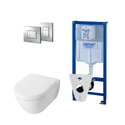 Villeroy en Boch Subway 2.0 DirectFlush toiletset met Saniclass softclose zittingmet Grohe reservoir en bedieningsplaat chroom