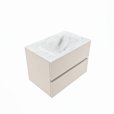 Mondiaz VICA-DLUX Ensemble de meuble de salle de bain - 70cm - meuble sous-vasque lin - 2 tiroirs - lavabo encastré nuage milieu - sans trous de robinet - miroir modèle spot - version XL 60cm haut - opalo