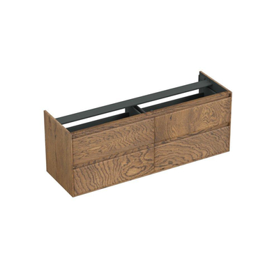 Forzalaqua Reno 2.0 meuble sous-lavabo 160x51x60cm avec 4 tiroirs sans poignées à fermeture douce Chêne massif Castle Brown