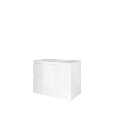 Proline elegant ensemble de meubles de salle de bains 80x46x62cm meuble inférieur a symétrique blanc brillant avec 1 trou pour robinetterie porcelaine blanc brillant