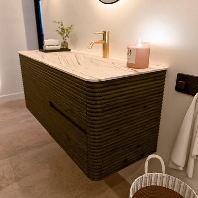 Mondiaz CIRO-DLUX Badkamermeubelset - 120x45x50cm - Solid surface wastafel Nata - 1 wasbak Rechts - 1 kraangat - 2 lades - Shadow