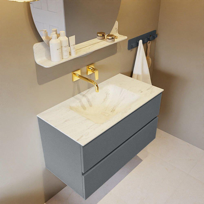 Mondiaz VICA-DLUX ensemble de meuble de salle de bain - 90cm - meuble sous-vasque plata - 2 tiroirs - lavabo encastrée cloud milieu - sans trous de robinet - version haute de 60cm - opalo