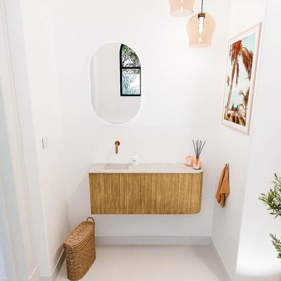 Mondiaz JOYA-DLUX 101.6cm toiletmeubel - ronding rechts kleur Oak - Wastafel FAYE positie Links Zonder kraangat kleur Ostra.