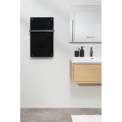Eurom Alutherm Convectorkachel - 81.5x43.8cm - IP24 - 1200watt - wifi - vloer/wand- Verticaal - metaal/glas zwart mat