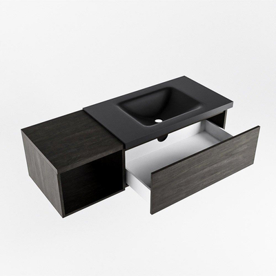 MONDIAZ BUKLA 120cm ensemble de meuble avec module ouvert 40 couleur Marron Foncé avec 1 tiroir. Lavabo CLOUD à droite 1 trou de robinet couleur Urban.