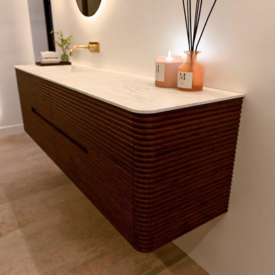 Mondiaz CIRO-DLUX Meuble de salle de bains - 170x45x50cm - Plan vasque en solid surface Opalo - 1 vasque à gauche - sans trous de robinetterie - 4 tiroirs - Ruby